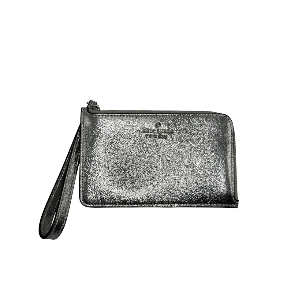 Kate Spade New York Silver Metallic Wristlet Zip Pouch Clutch Coin Purse